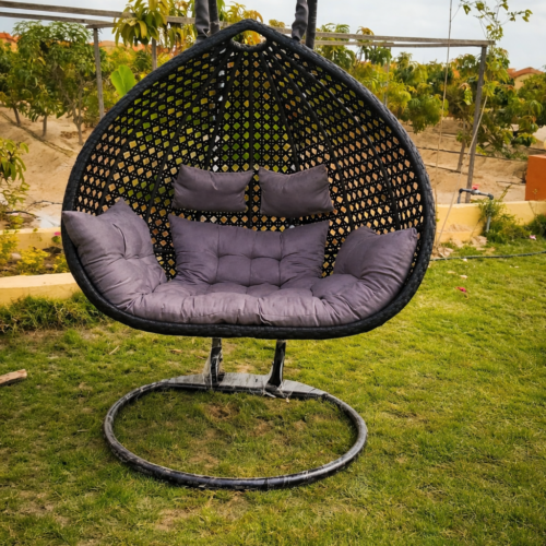 مرجيحة 2 فرد راتان تتحمل حتى 450 كجم – شاسيه حديد مقاوم للصدأ